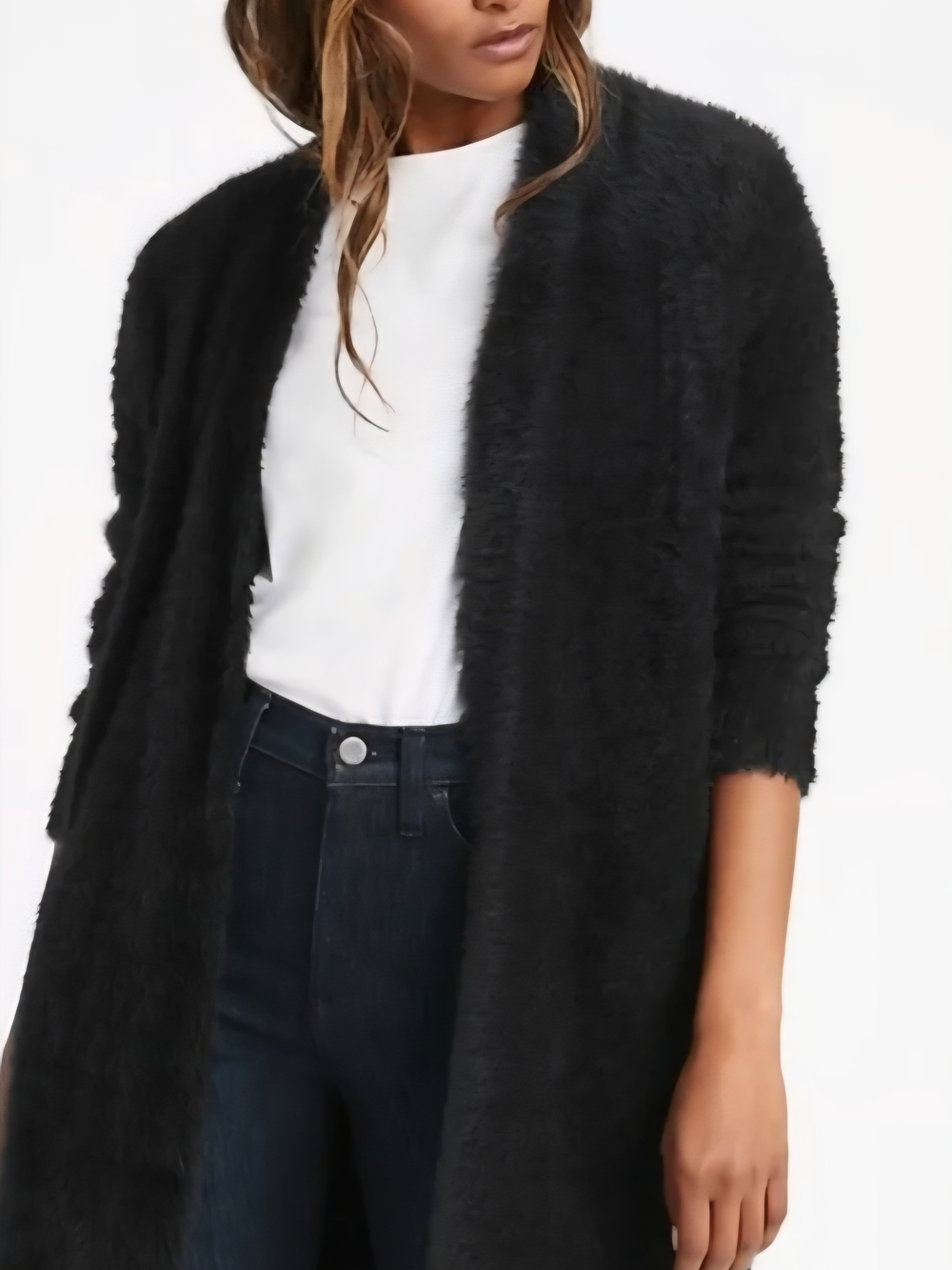 Banana Republic Black Eyelash Cozy Furry Long Open Cardigan - XS